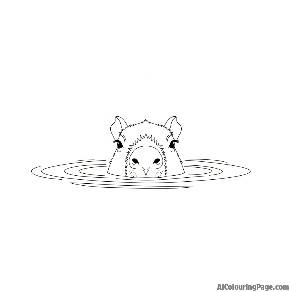 A capybara submerged in water with only its eyes and nose showing.