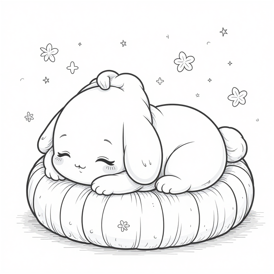 Cinnamoroll sleeping soundly in a giant cinnamon roll