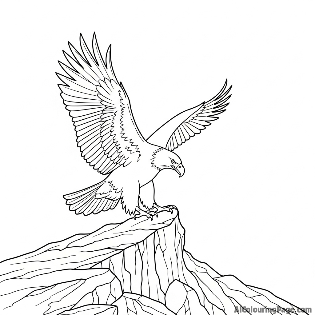 Eagle lands gracefully on a rocky outcrop.