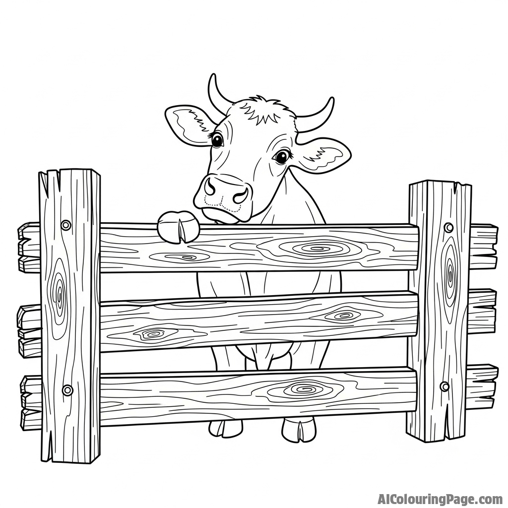 A curious cow peeking over an old, weathered wooden fence.
