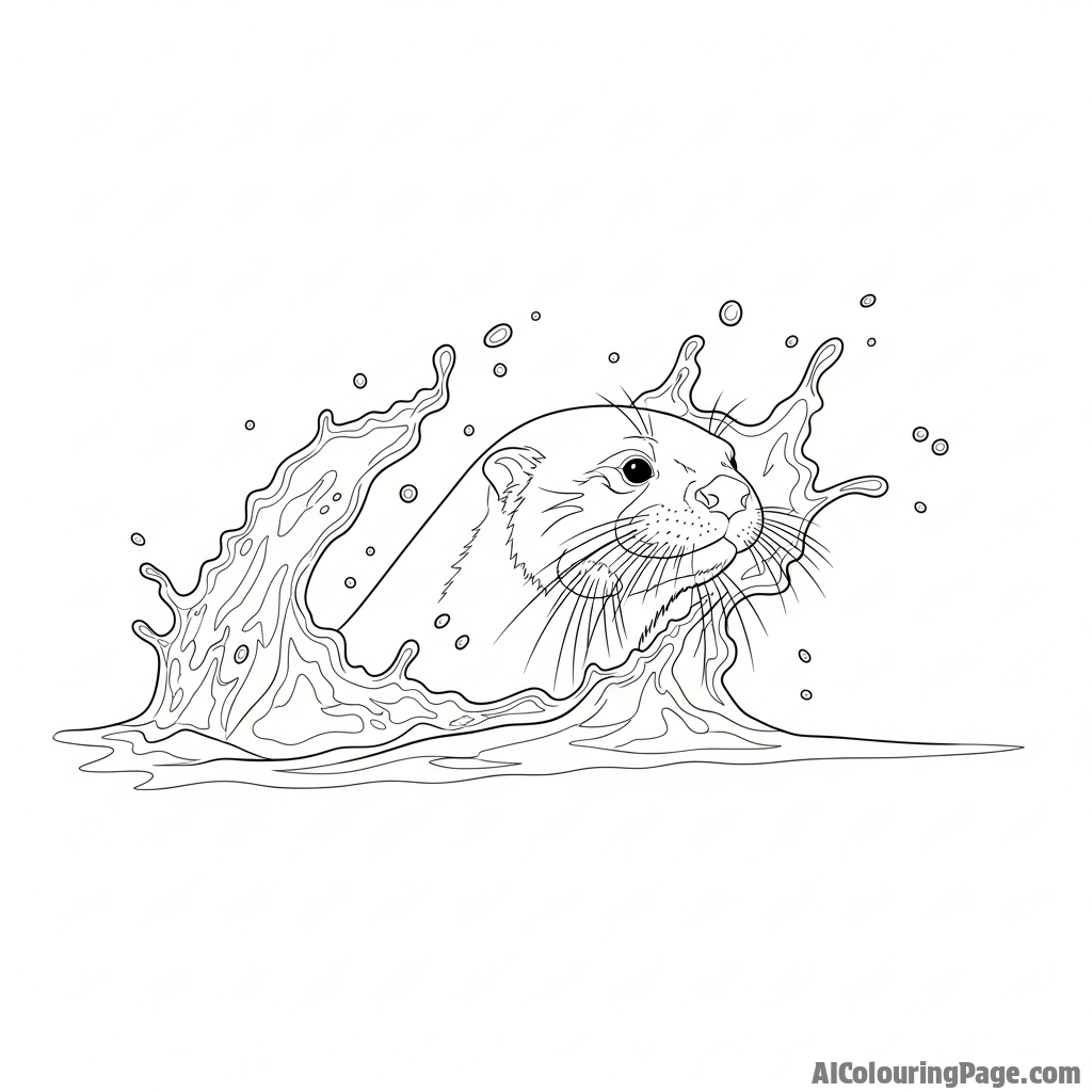 A cinematic, slow-motion shot of an otter surfacing, water flying everywhere.