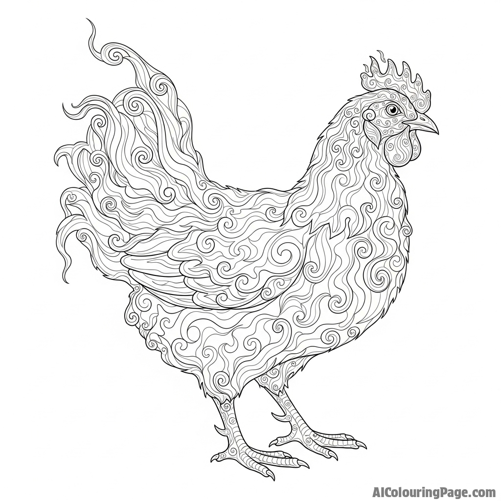 A chicken made entirely of swirling smoke, detailed and ethereal.