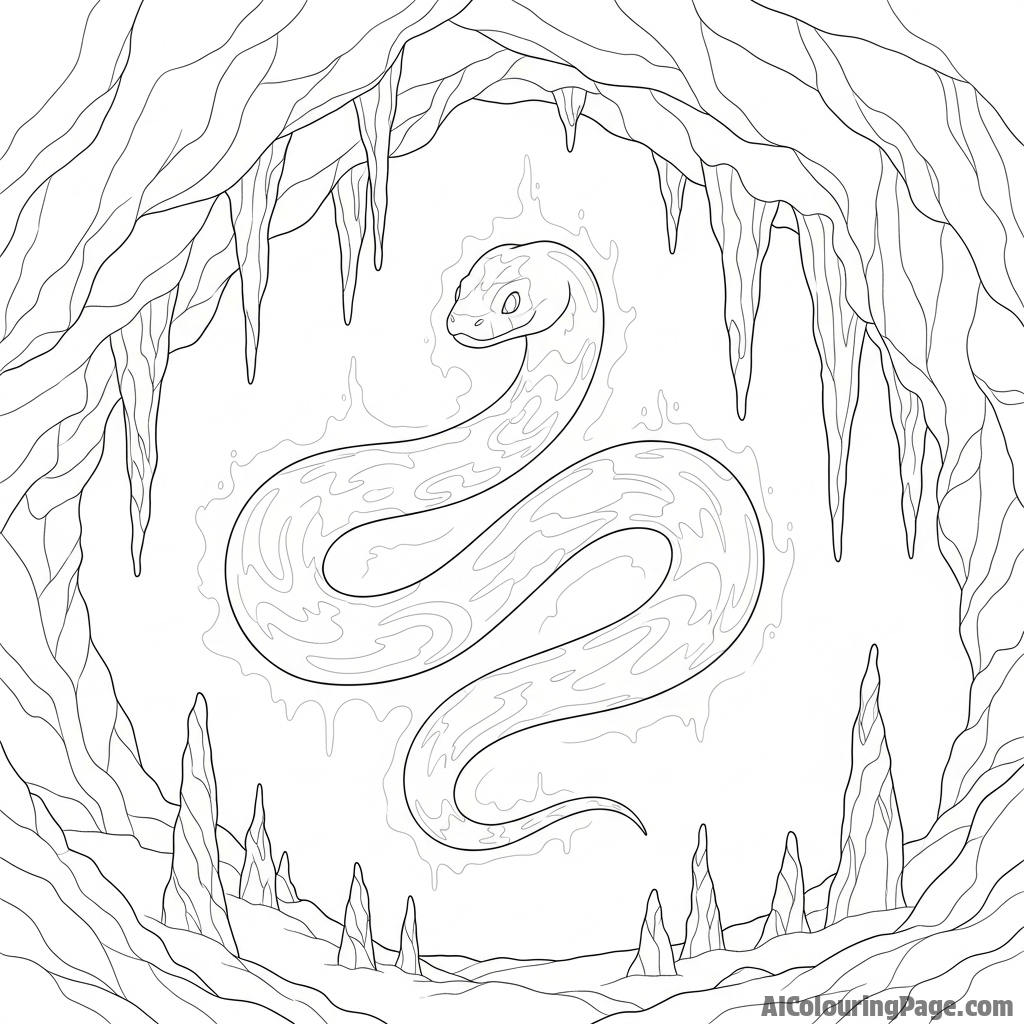 A ghost-like, ethereal snake glowing faintly in a dark, subterranean cavern.