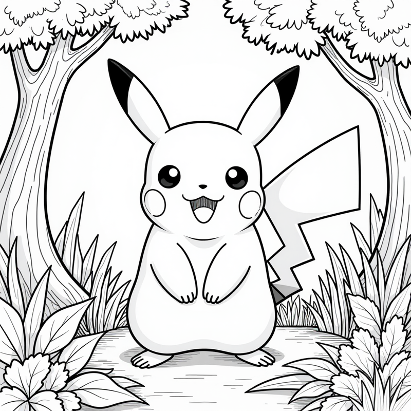 Pikachu in a jungle scene