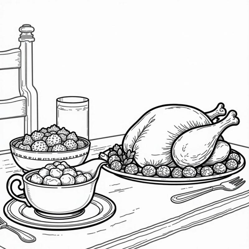 Thanksgiving Dinner Table Coloring Page