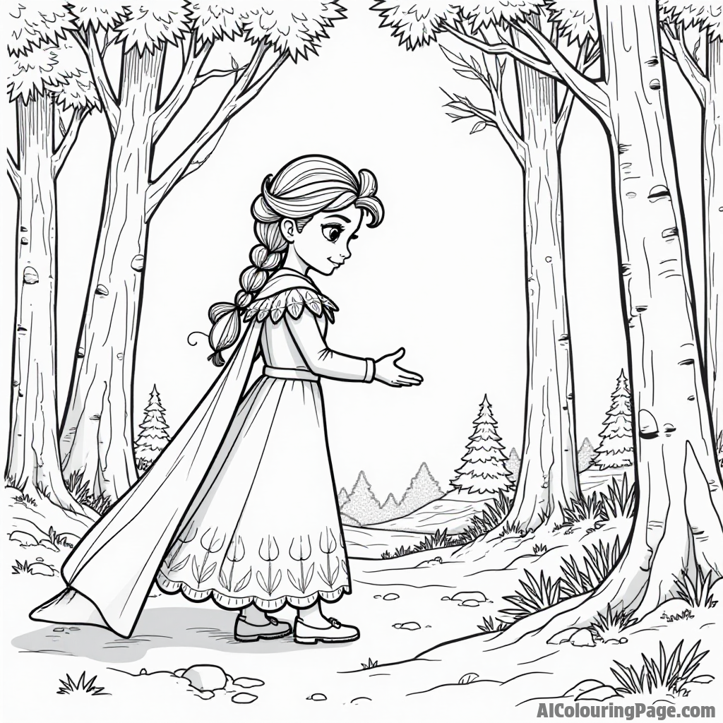 Elsa discovering hidden treasures in a snow-covered forest