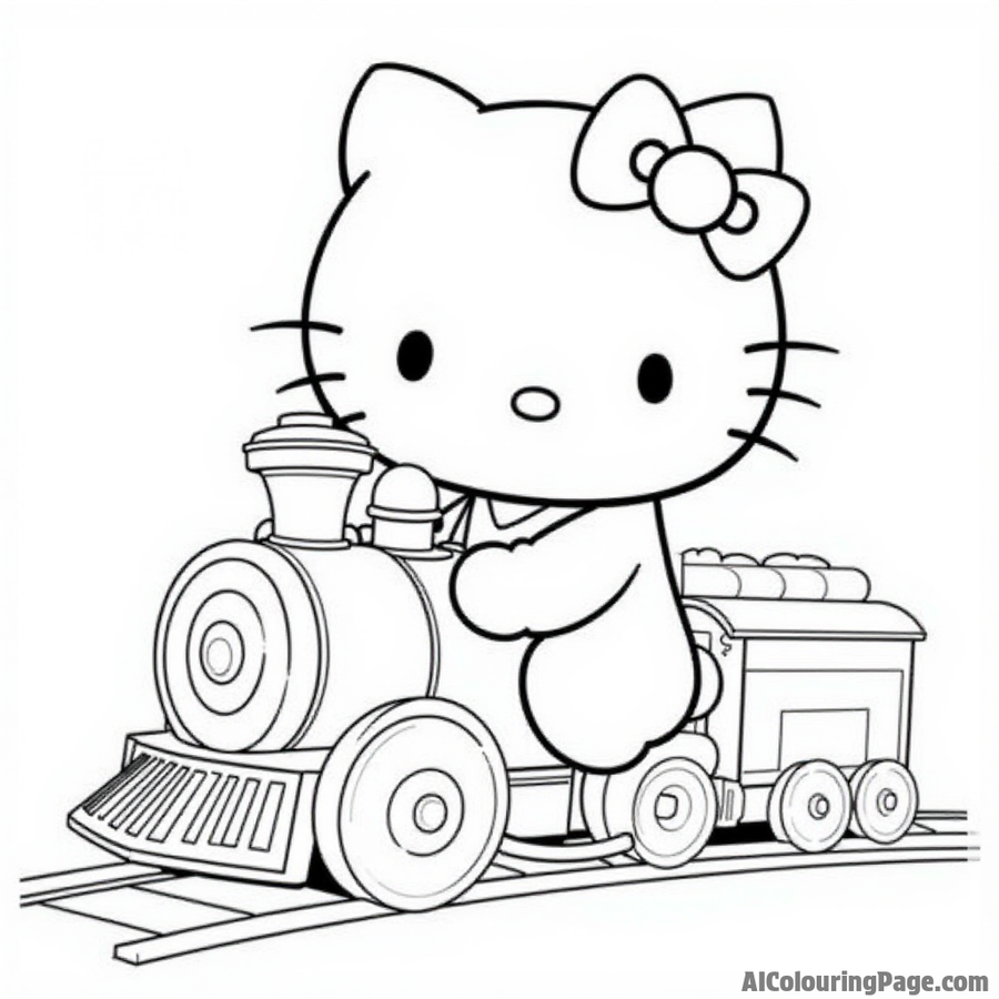 Hello Kitty playing with a toy train