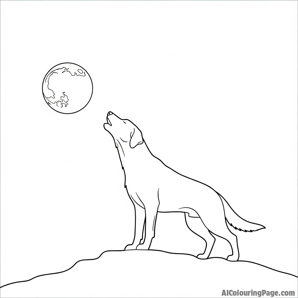 A dog's silhouette howling at a full moon.
