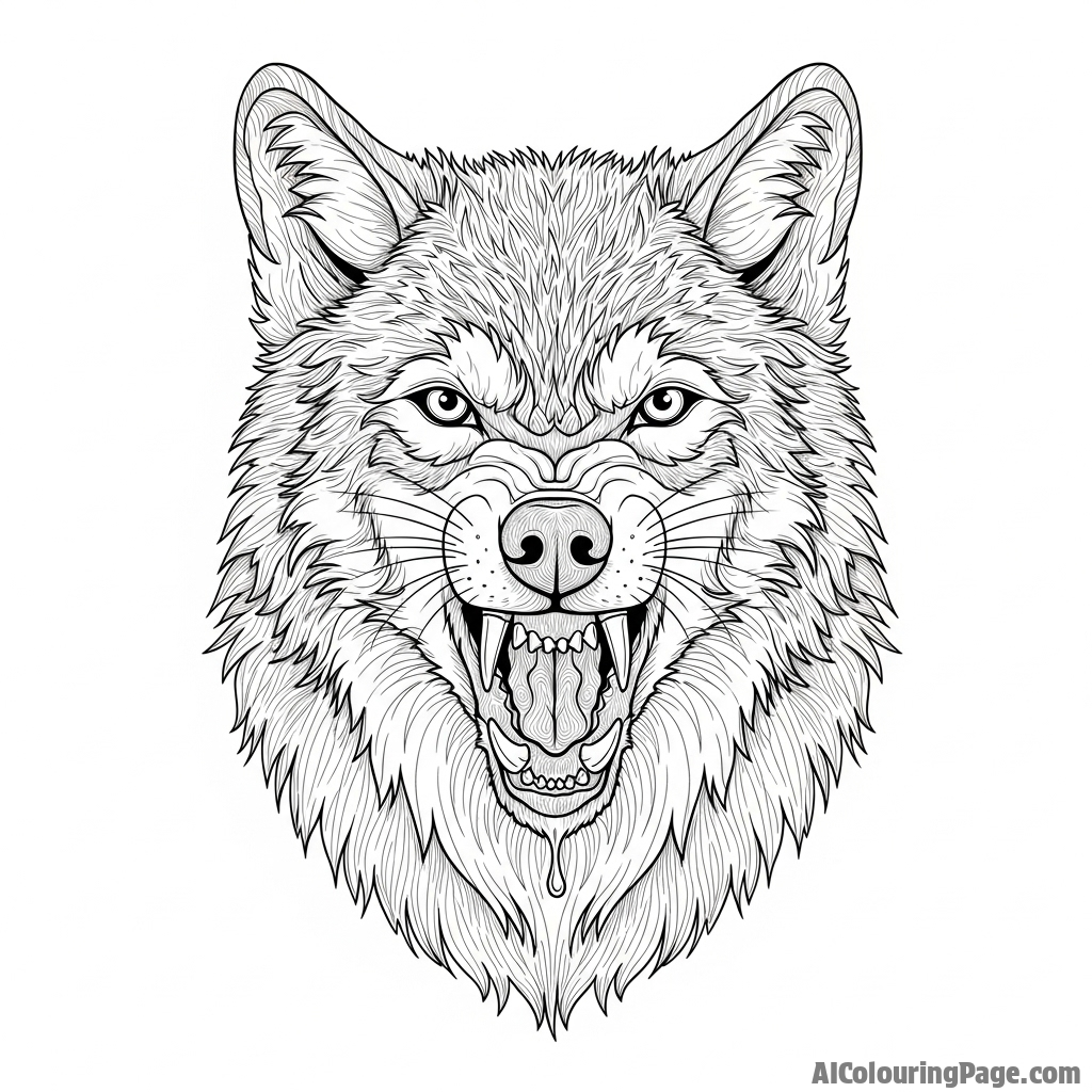 A hyper-realistic portrait of a wolf baring its fangs, capturing every strand of fur and the wetness of its snout.