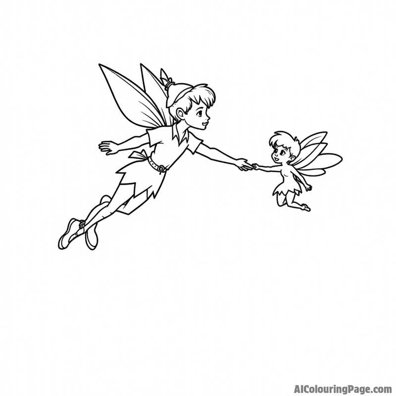 Peter Pan flying with Tinkerbell