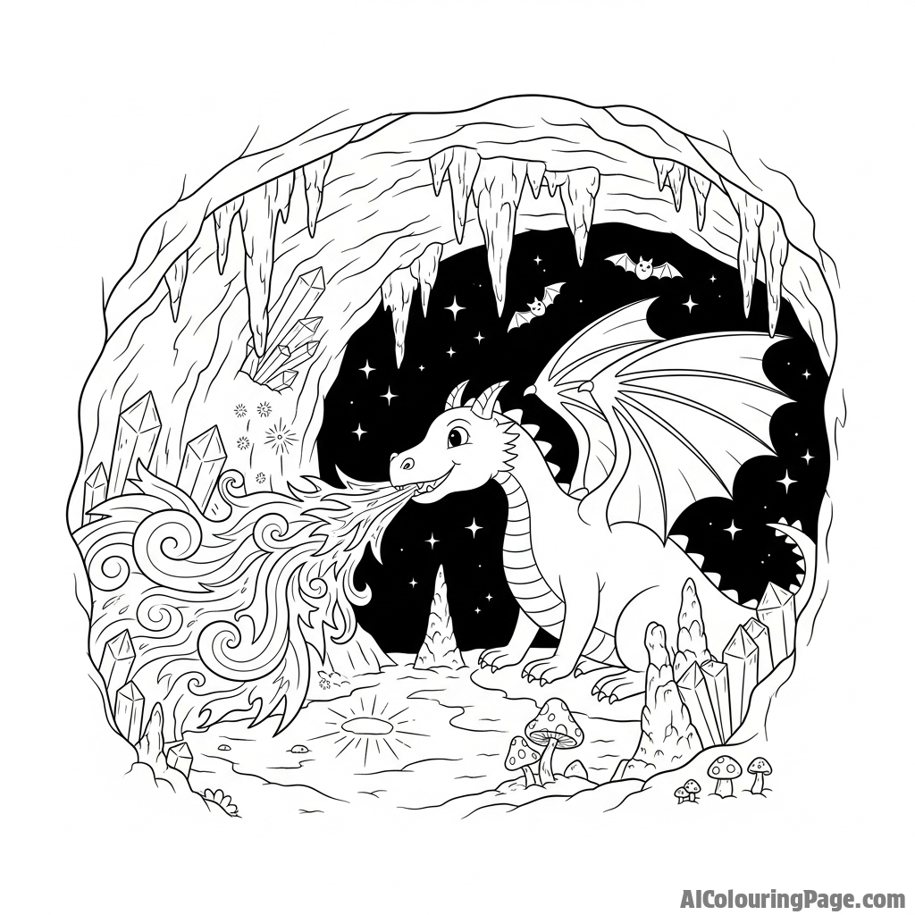 A dragon's superheated breath illuminating the depths of a dark cave.