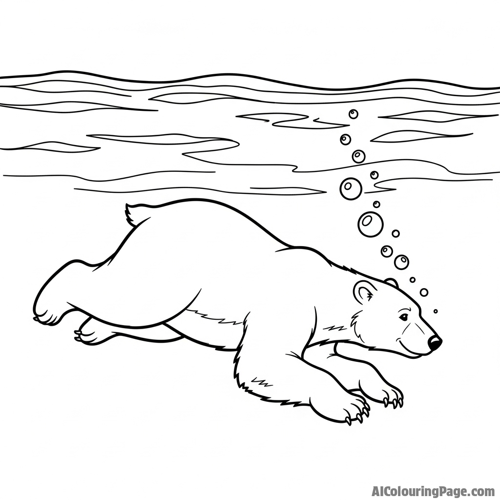An underwater photograph of a polar bear gracefully swimming beneath the surface.