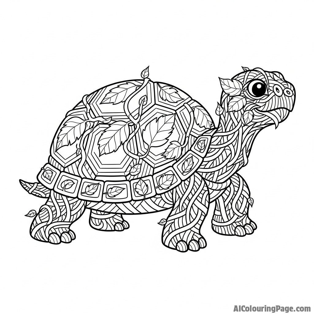 A turtle made entirely of woven vines and leaves.