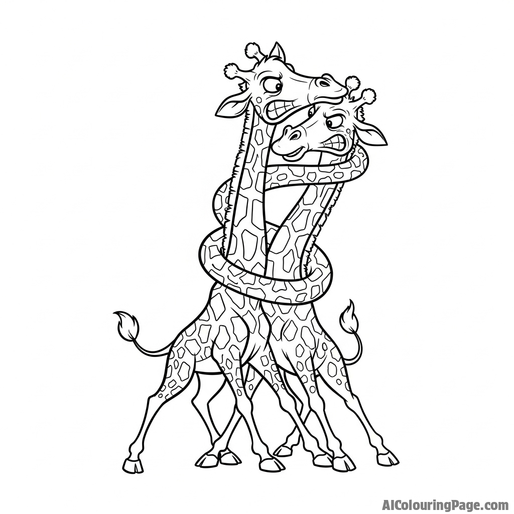 Two male giraffes engaged in a powerful necking contest.