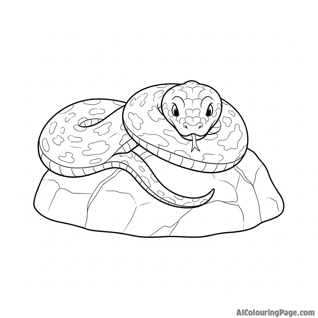 A snake basking on a sun-warmed rock, its body arranged in a lazy, relaxed loop.
