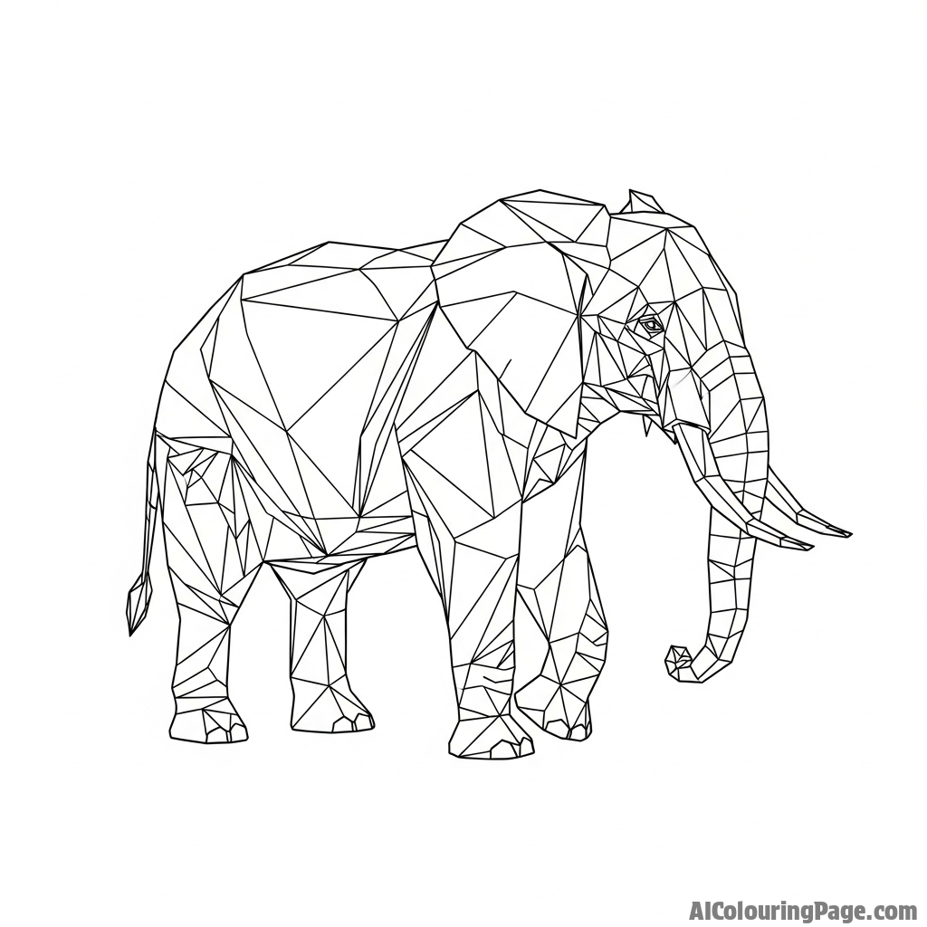 A low-poly, geometric rendering of an elephant walking.