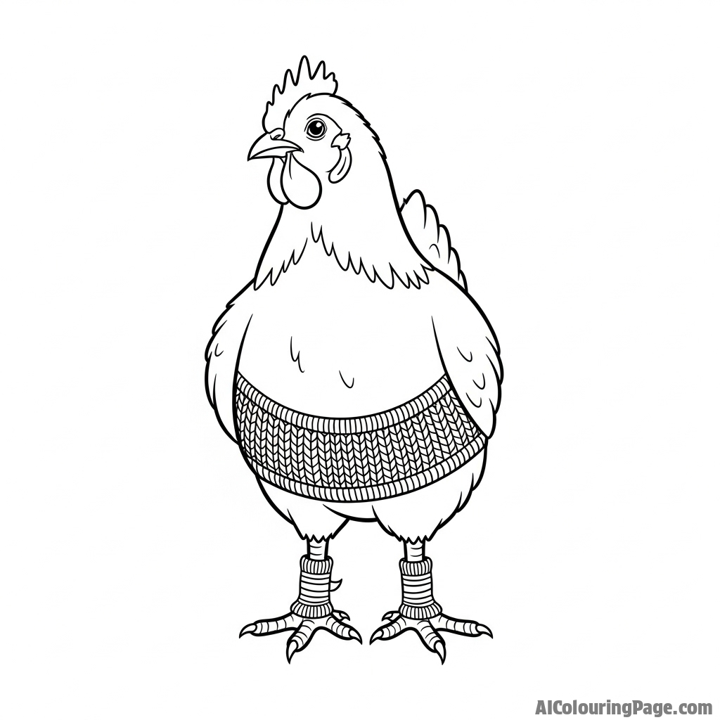 A chicken wearing tiny, knitted leg warmers.