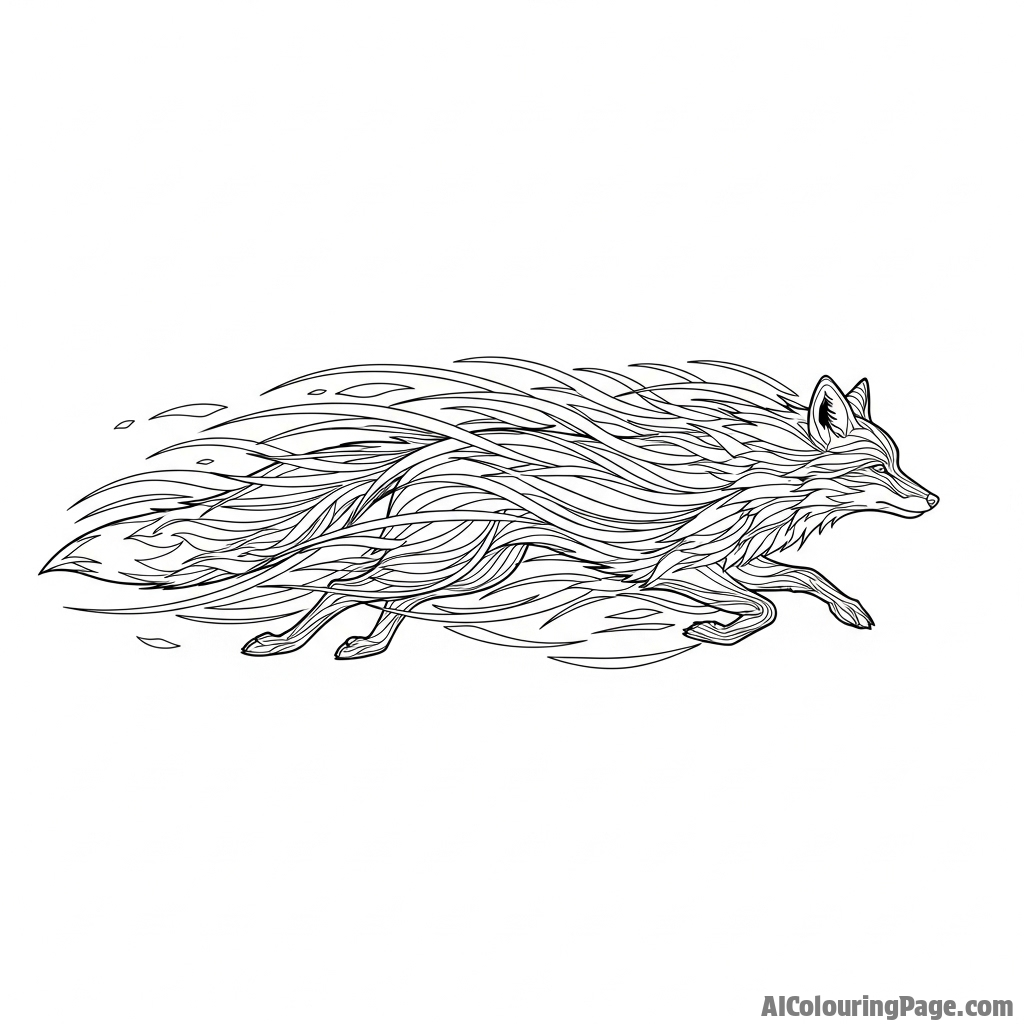 An abstract painting capturing the essence of a fox speed and agility with blurred shapes.