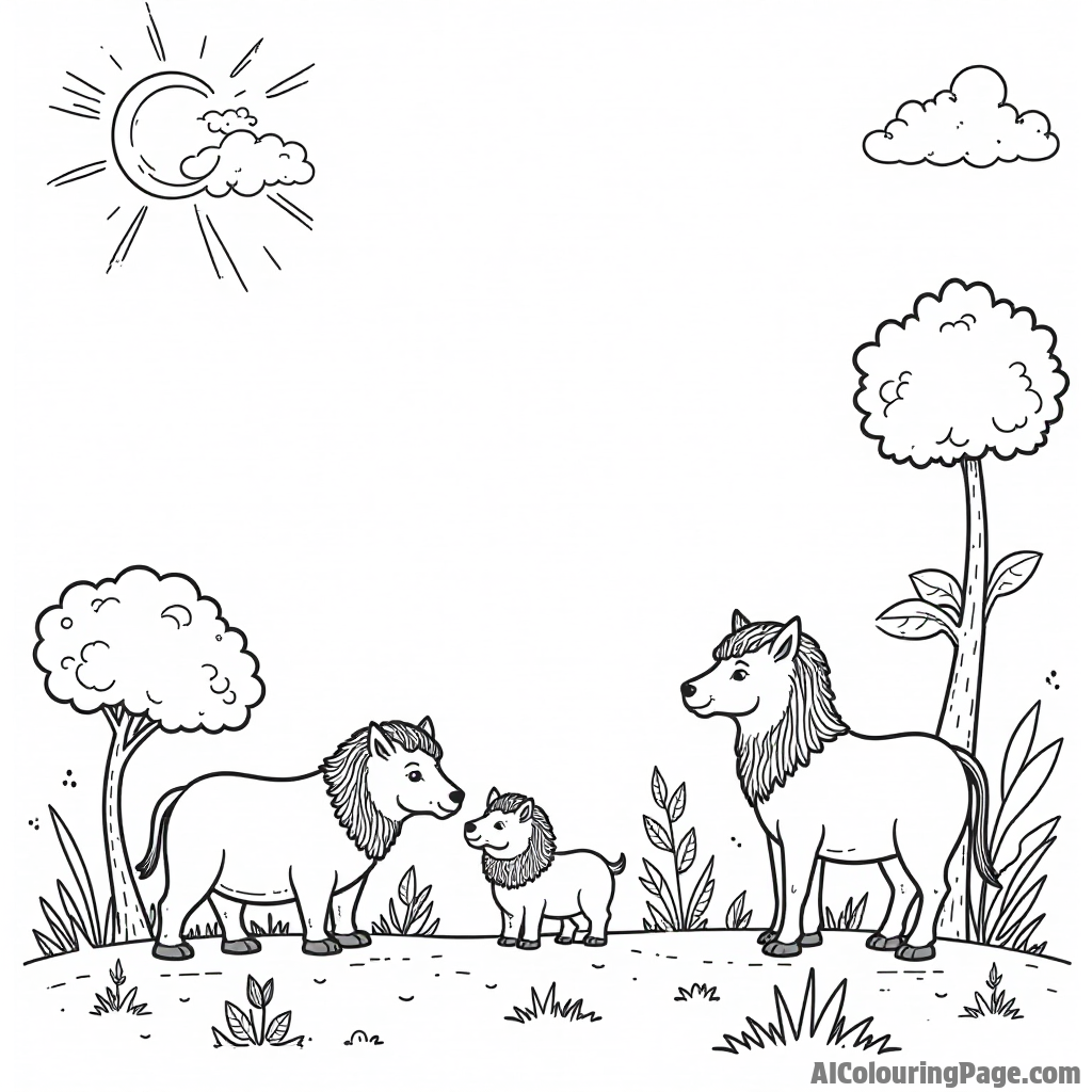 The story of creation, with God creating light, animals, and plants, depicted in a whimsical, imaginative way for kids.