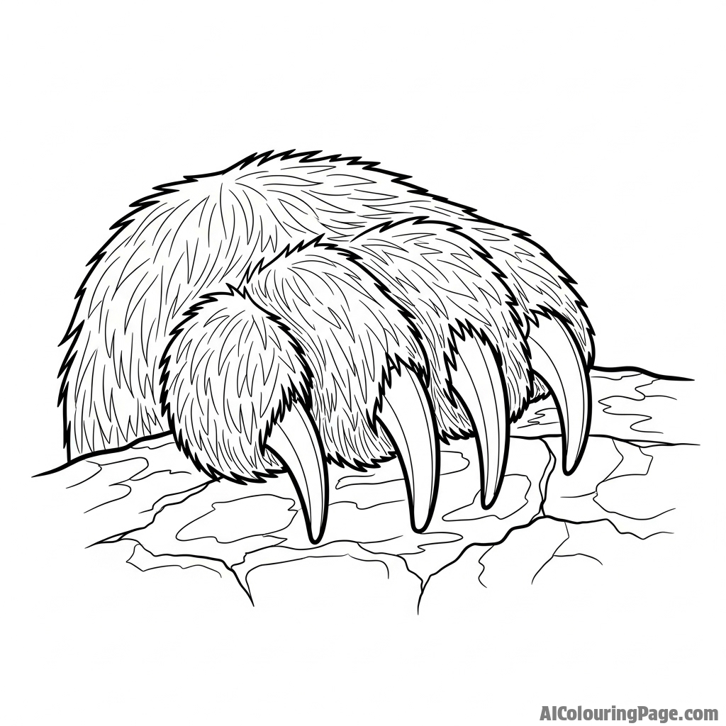 A close-up of a bear’s powerful claws, unsheathed and gripping stone.