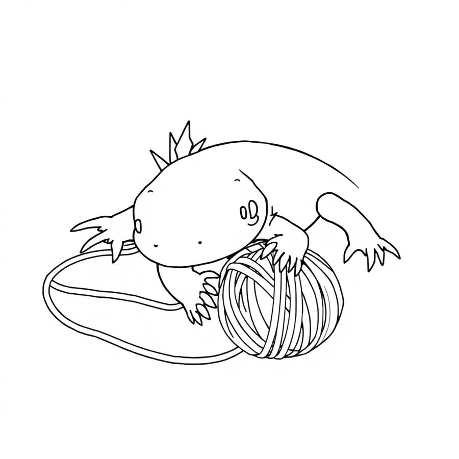 Axolotl playing with a ball of yarn