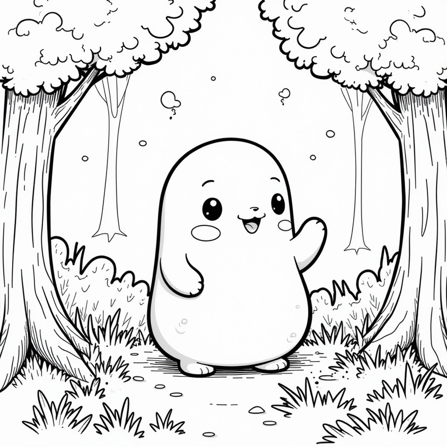 Squishmallow playing hide-and-seek in the forest