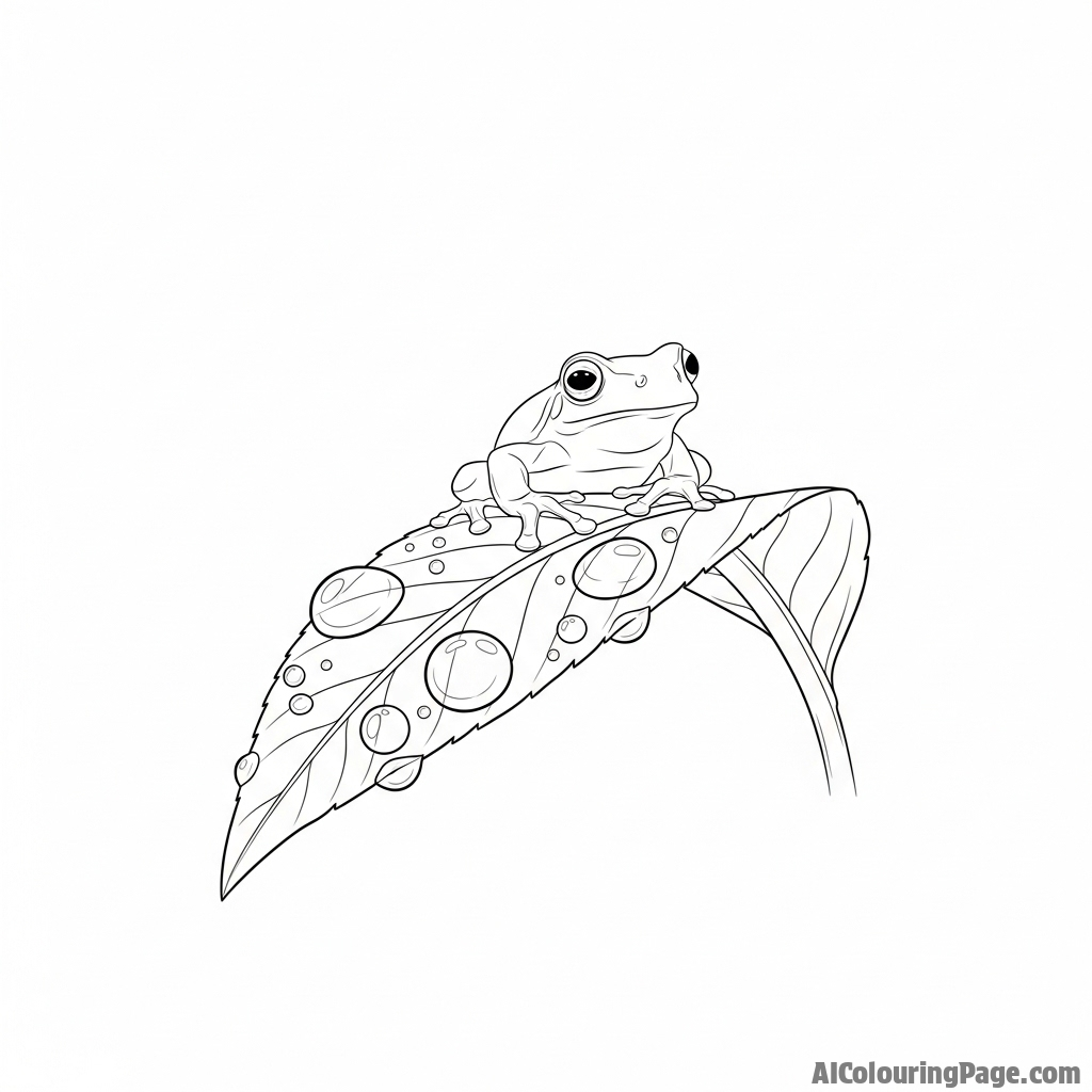 A tiny tree frog clinging to a glistening, dew-covered leaf.