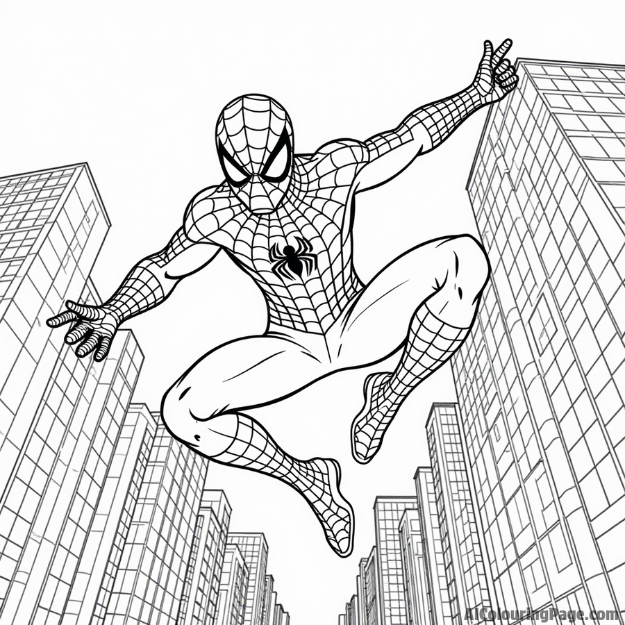 Spider-Man swinging through skyscrapers