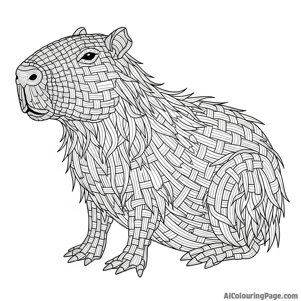 A capybara made entirely of woven reeds and grasses.