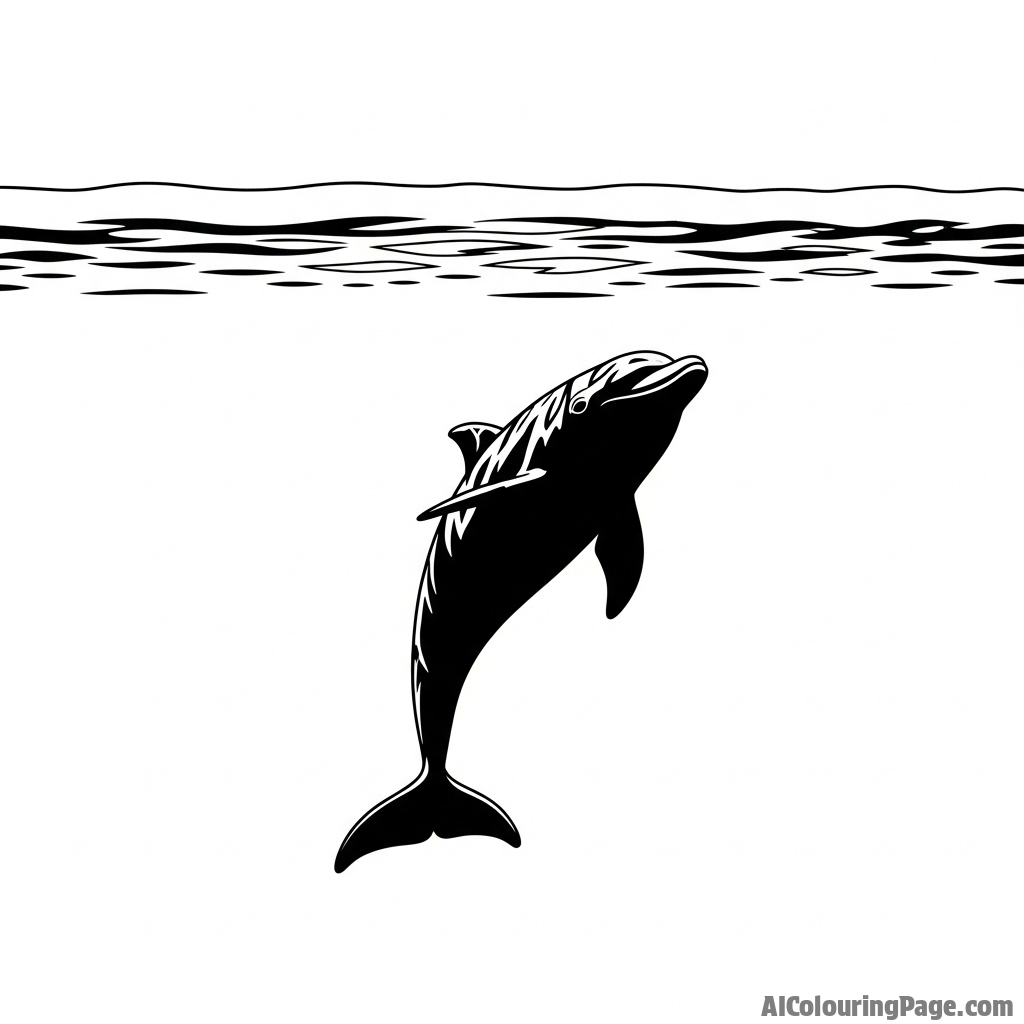 A diver’s point of view, looking up at the shadowy form of a dolphin swimming overhead against the bright surface.