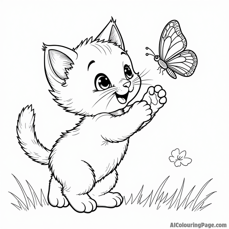 A playful kitten chasing a butterfly