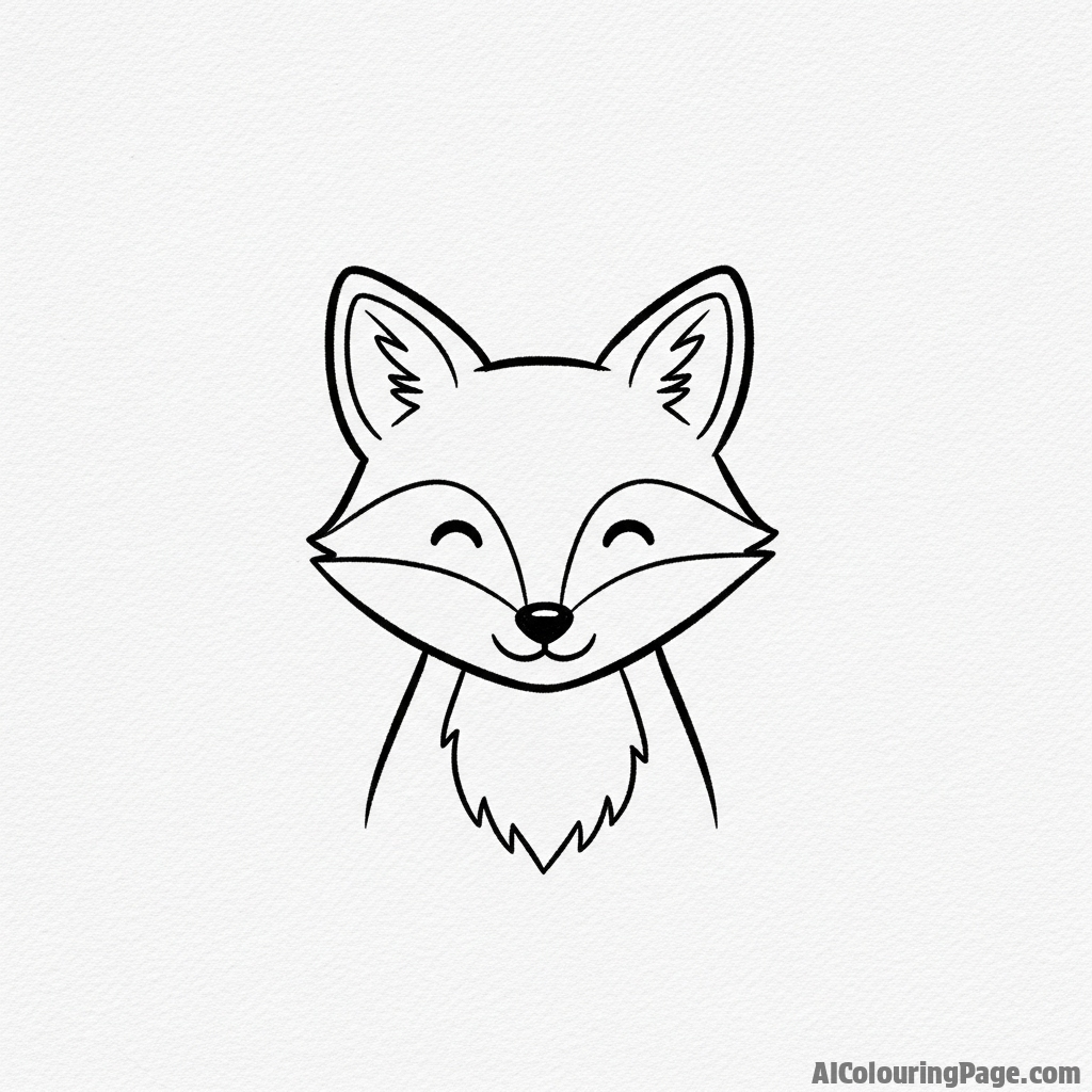A child crayon drawing of a smiling, simple fox on textured paper.