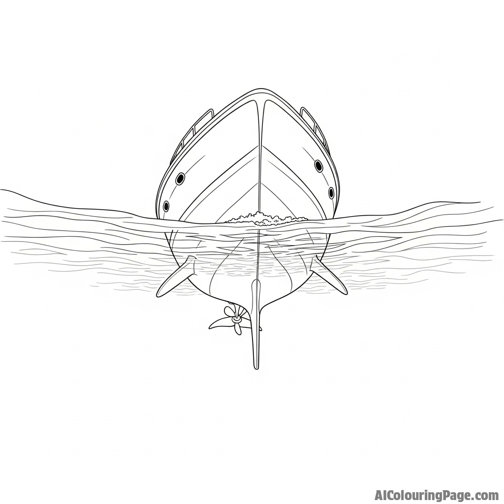 A dolphin’s-eye view, looking up from just under the surface at the hull of a passing boat.
