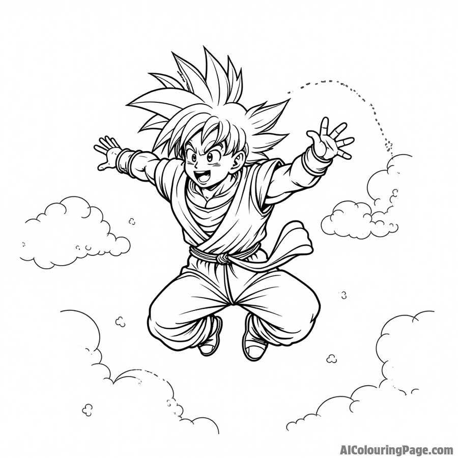 Goku flying through the sky