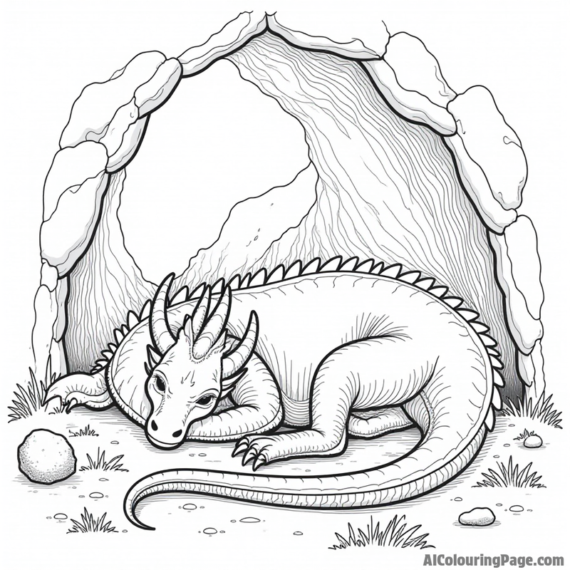 Dragon sleeping in a cave