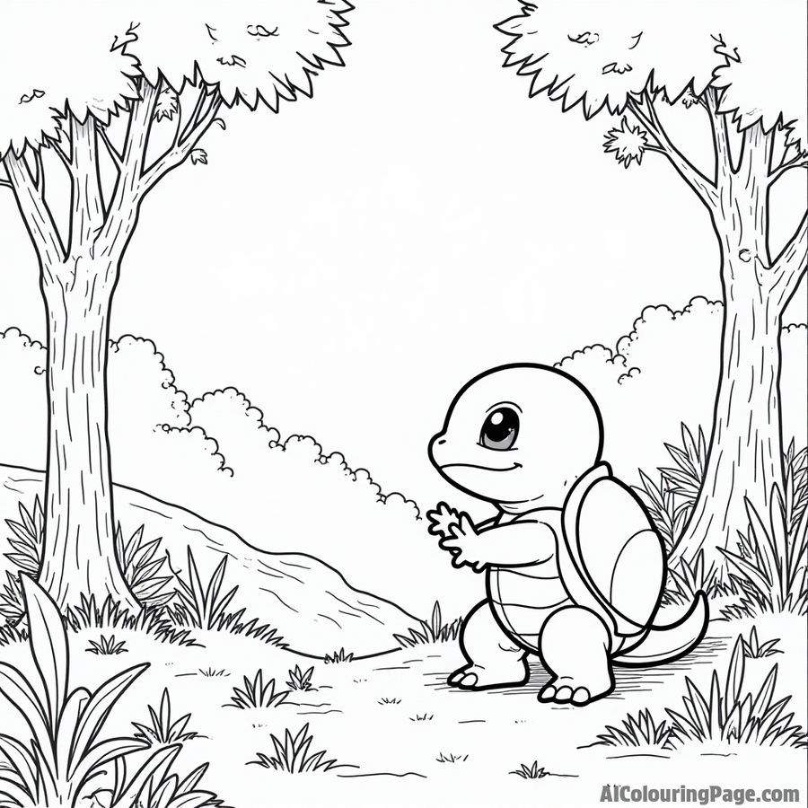 Squirtle exploring a forest