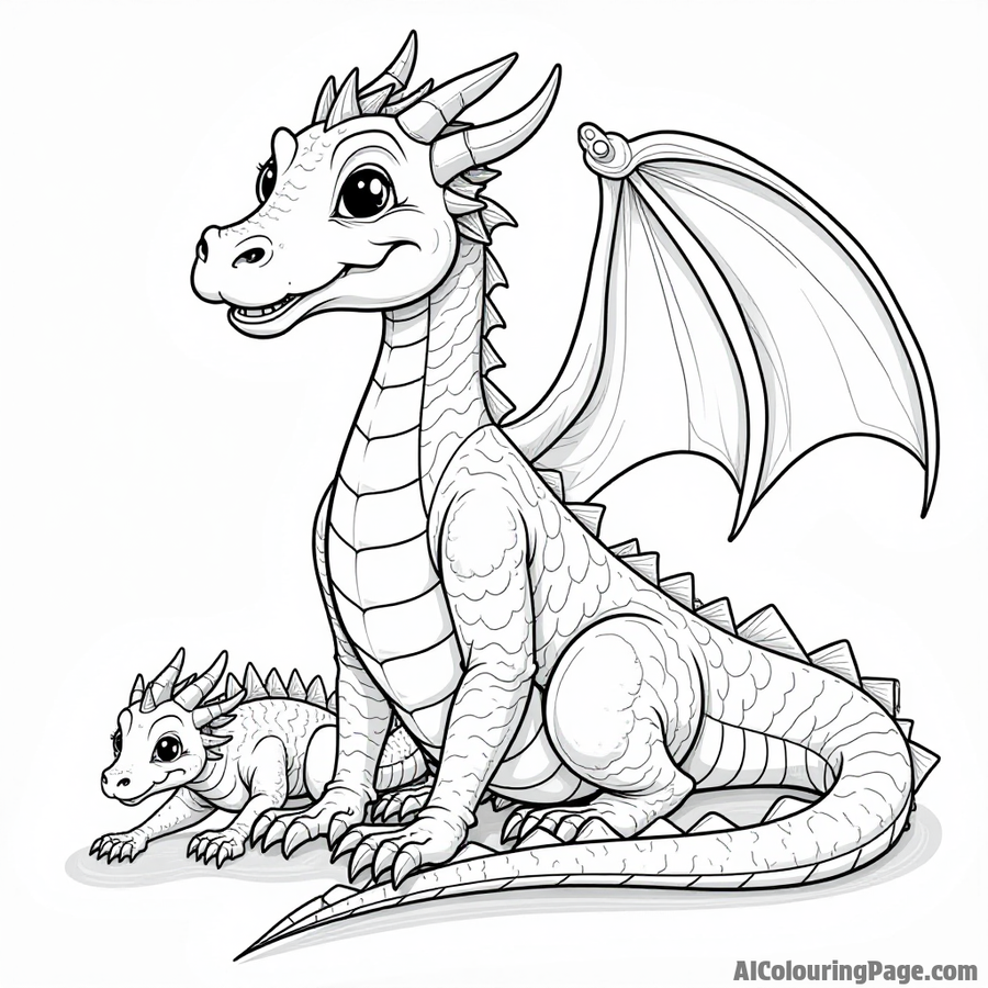 Dragon with its young, protecting them