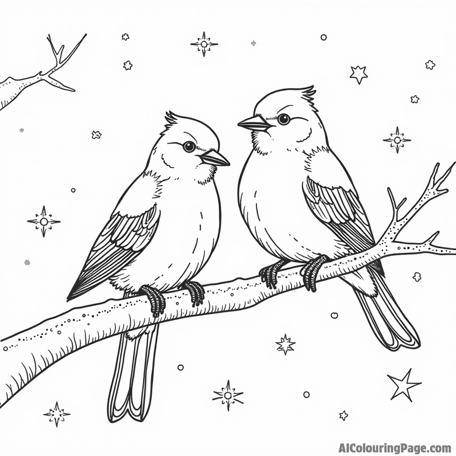 Winter birds perched on a snowy branch