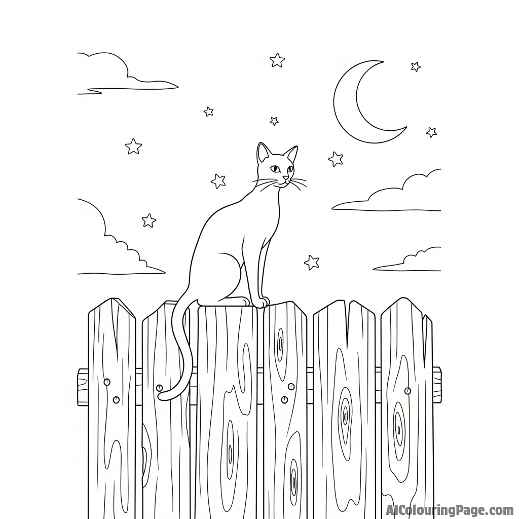 A sleek cat perched on a high fence, silhouetted against a twilight sky.