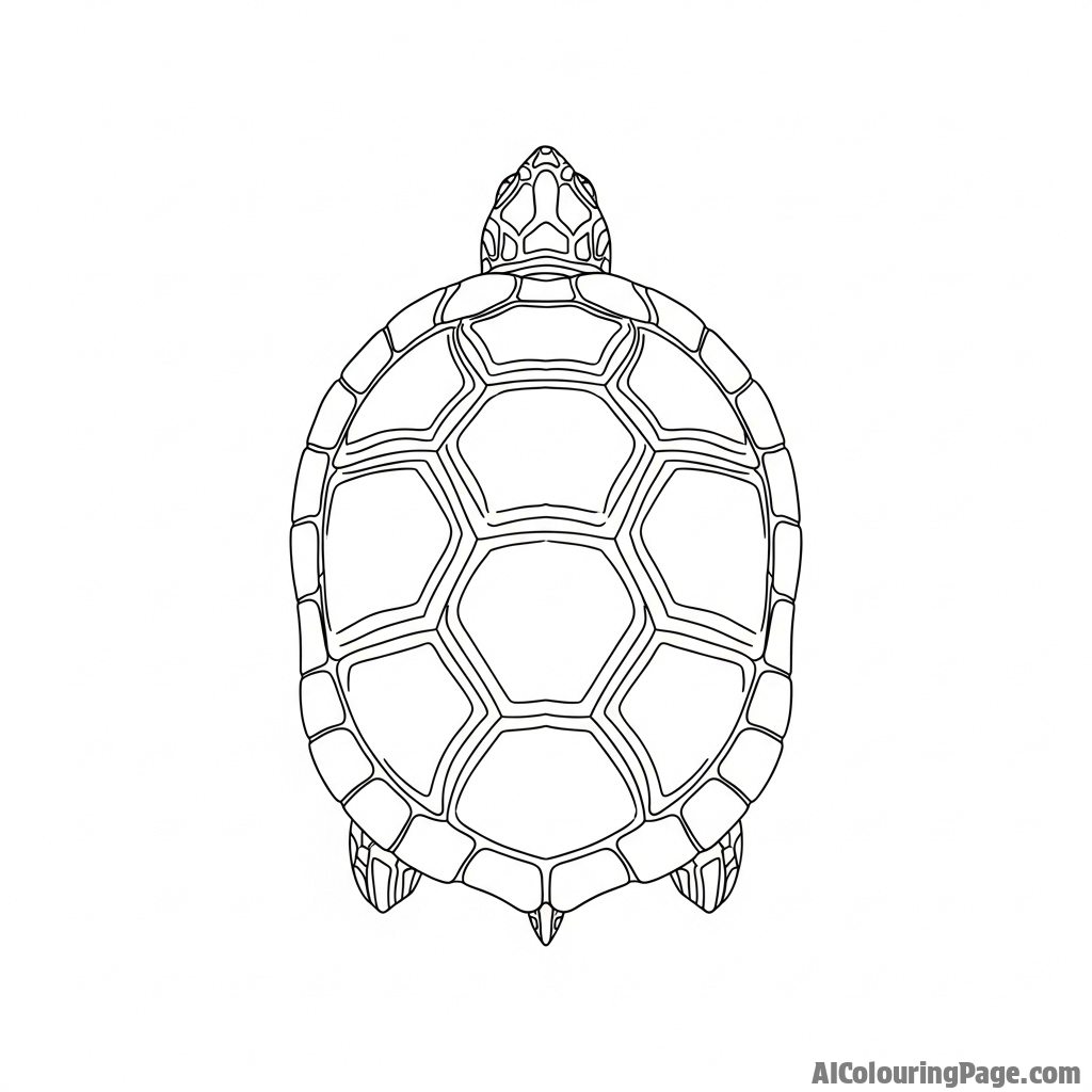 A turtle shell viewed from directly above, showcasing its symmetrical patterns.