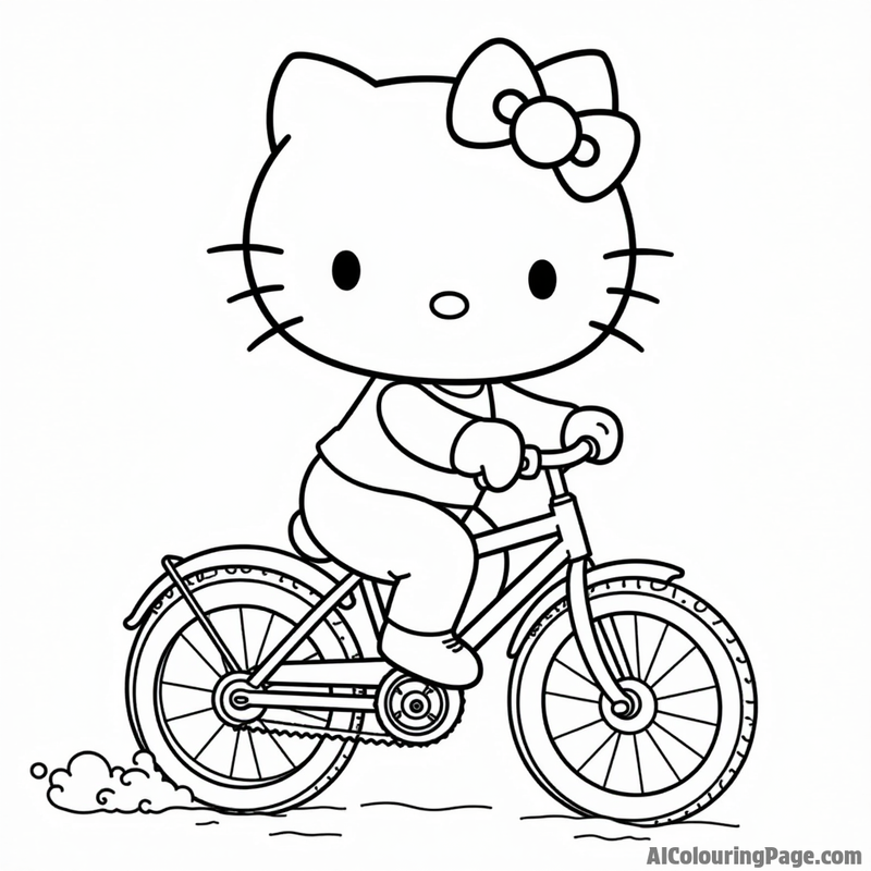 Hello Kitty riding a bicycle