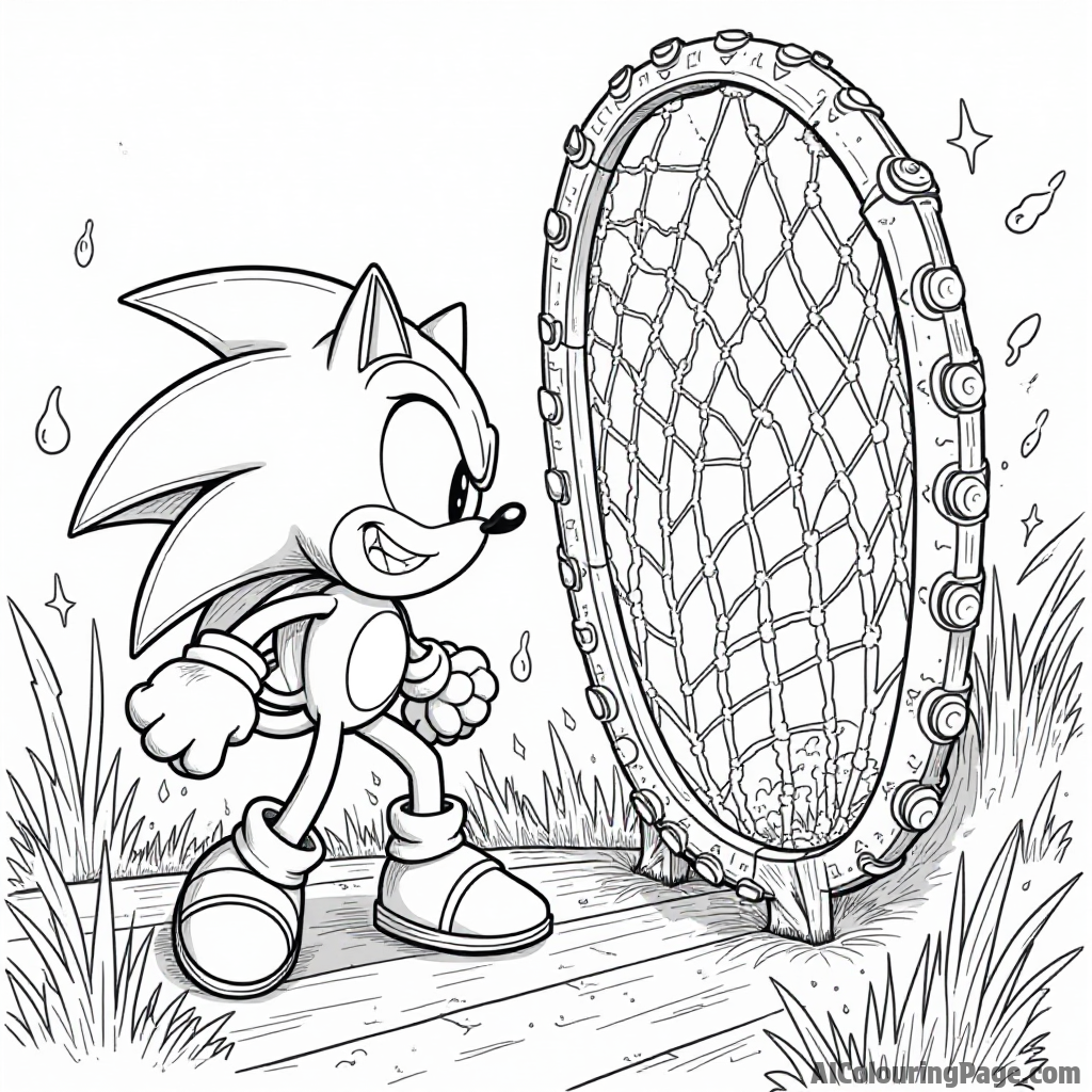 Dr. Eggman trying to catch Sonic with a giant net, surrounded by mechanical traps and a chaotic scene of mischief.