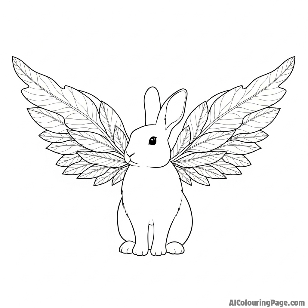 A rabbit with majestic wings made of delicate, veined leaves.