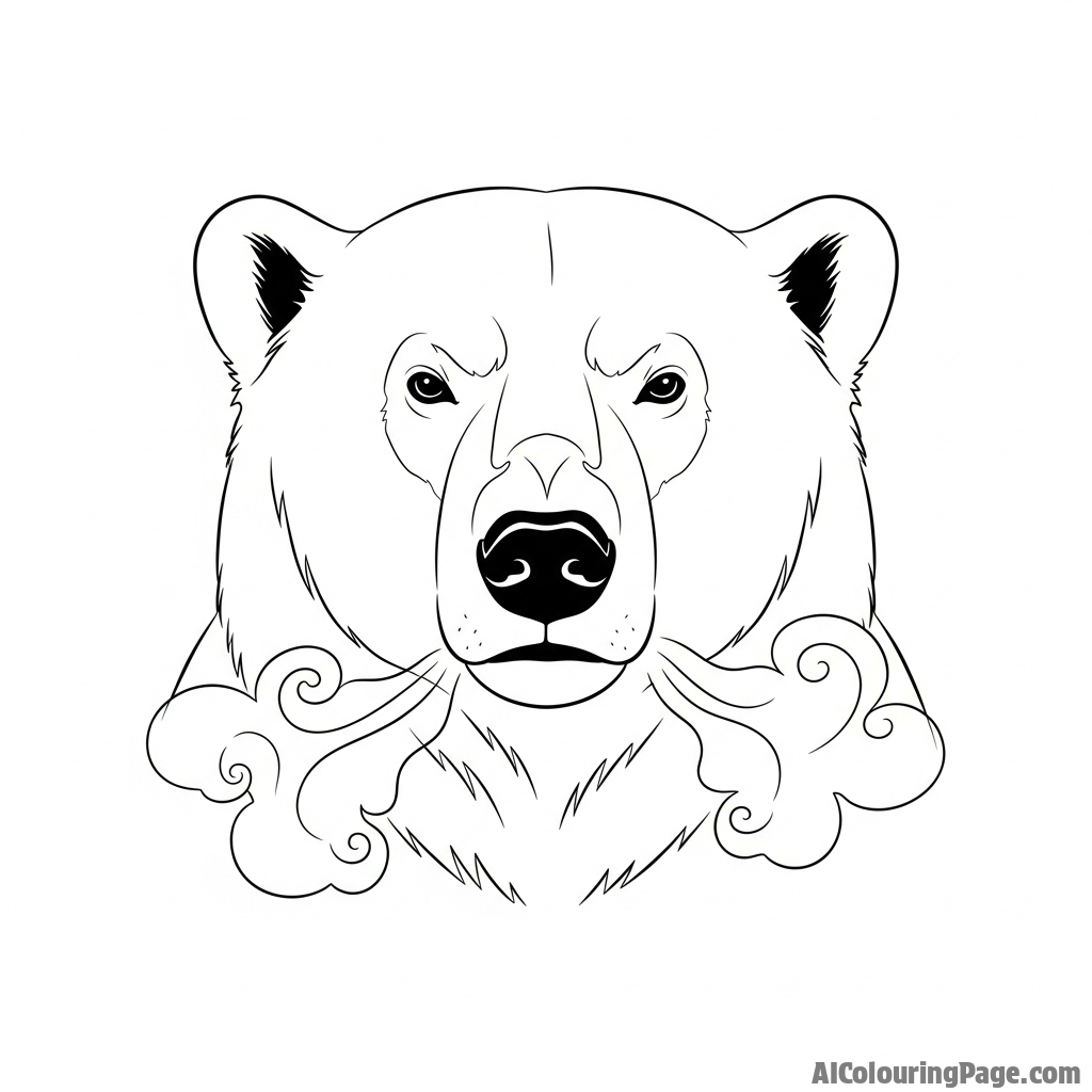 The intense, focused gaze of a polar bear, its breath visible as mist.