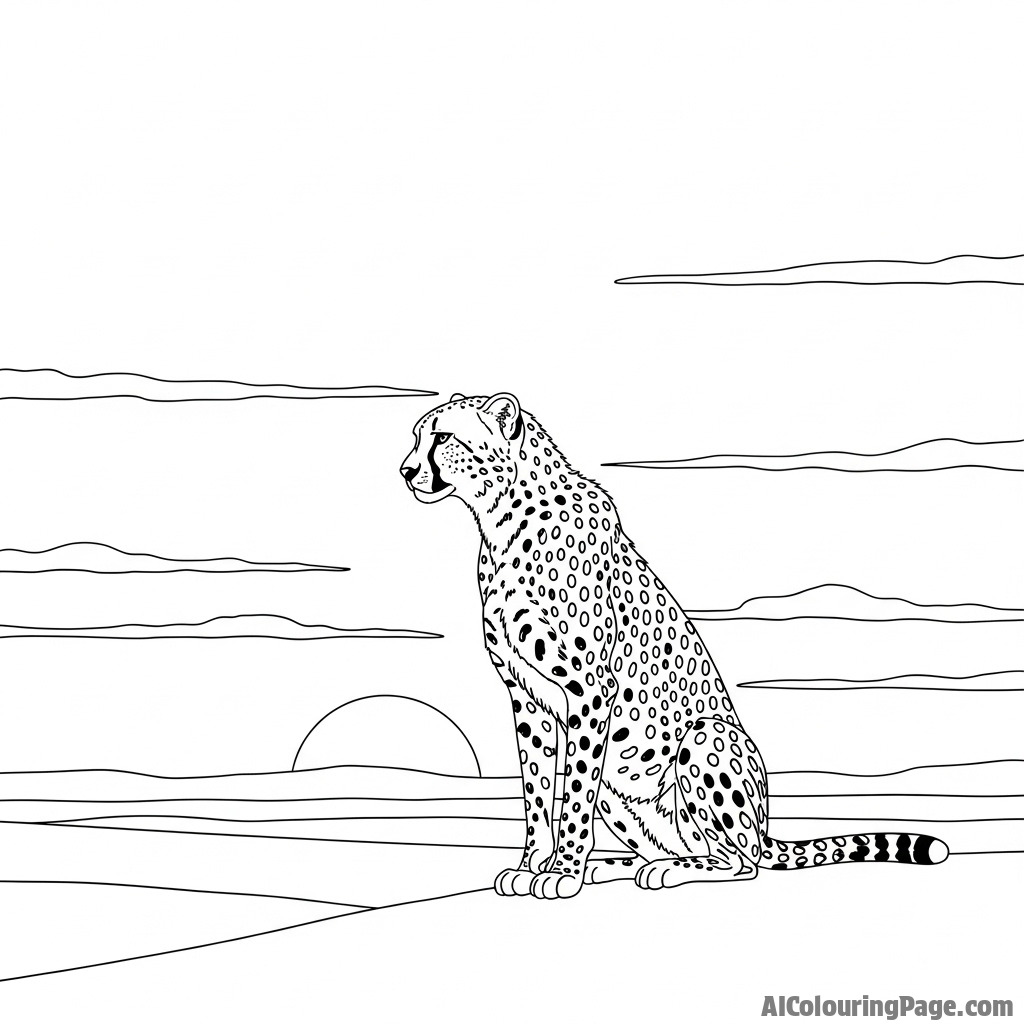 A final, contemplative image of a cheetah watching the last light fade completely from the sky.