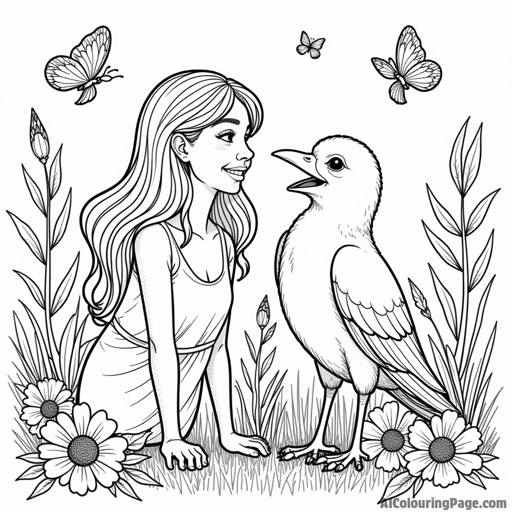 Starfire and Raven sharing a laugh, surrounded by colorful flowers and butterflies fluttering around them in the garden.