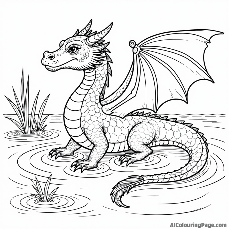 Dragon swimming in a lake