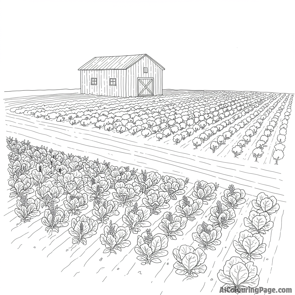 An organic farm with rows of healthy crops.