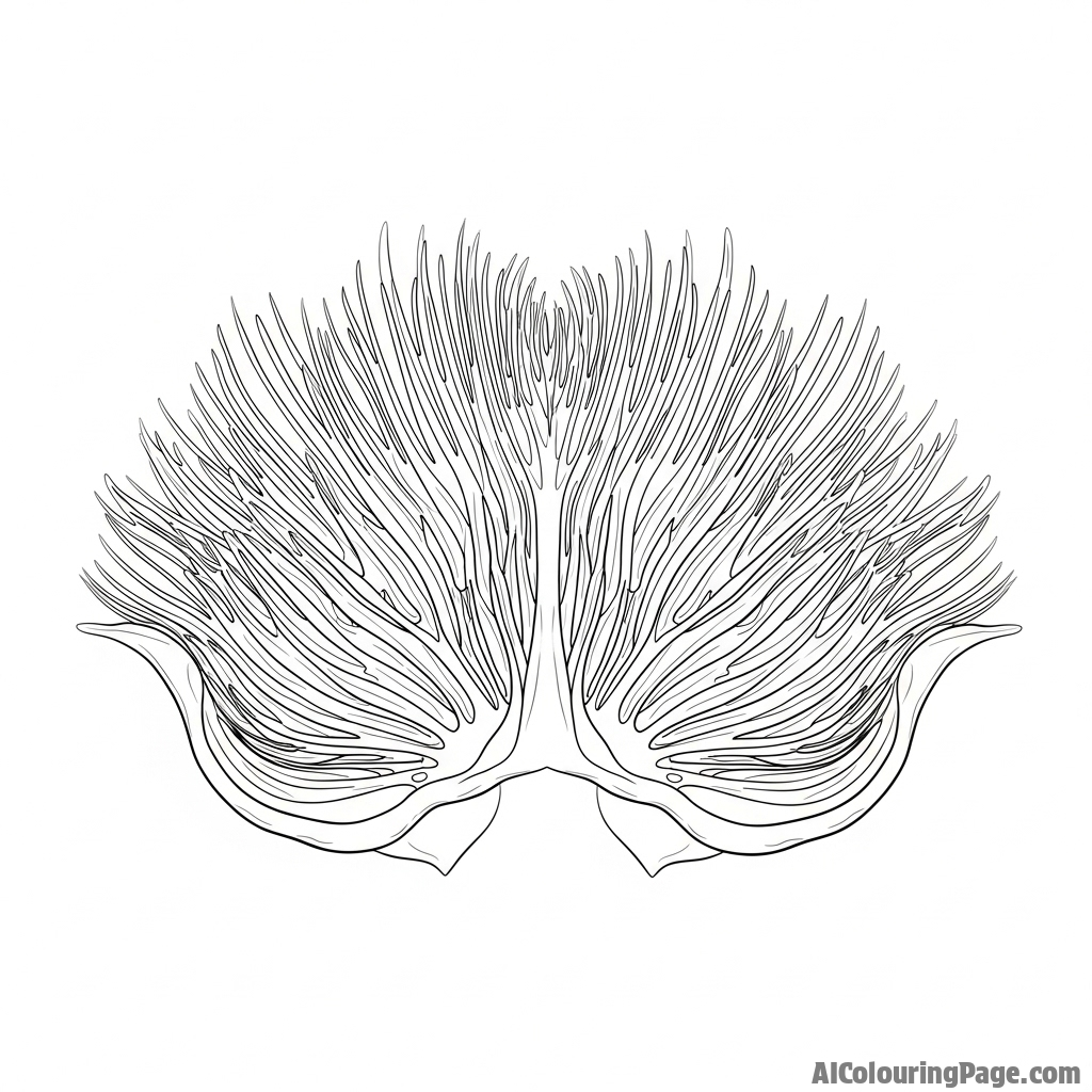 An anatomical illustration focusing on the intricate, feathery structure of a koi’s gills.