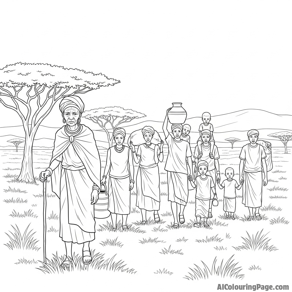 A matriarch leading her family across a sun-scorched savanna.